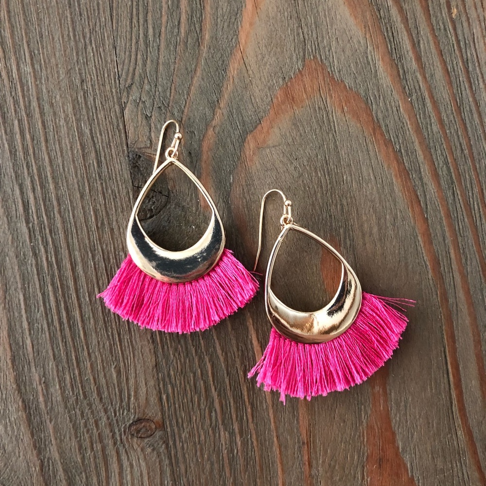 Neon pink boutique fringe earrings